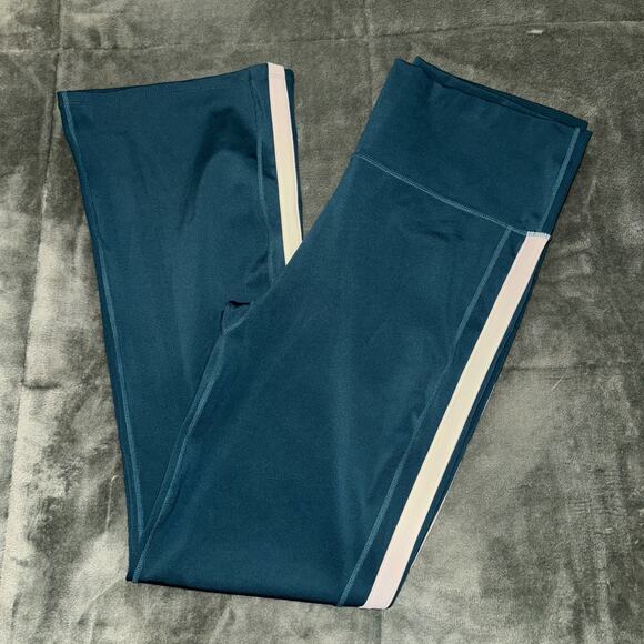 JustFab Flare Leggings Women's XXL Teal White Side Stripe Pull On Activewear - Picture 1 of 7
